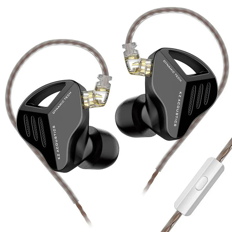 KZ ZAX in-ear headphones with detachable cable in black or silver blue finish showing 3.5mm L-bend plug