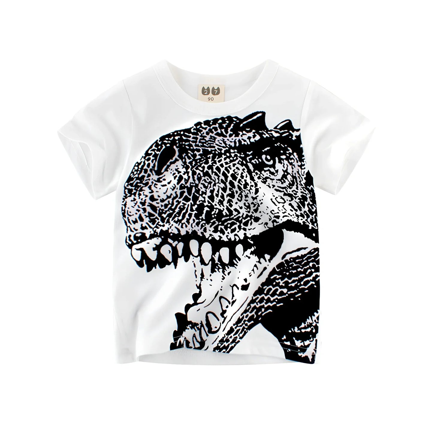 Boys green cartoon print cotton short sleeve T-shirt, size 110cm, soft fabric for ages 3-8 summer wear