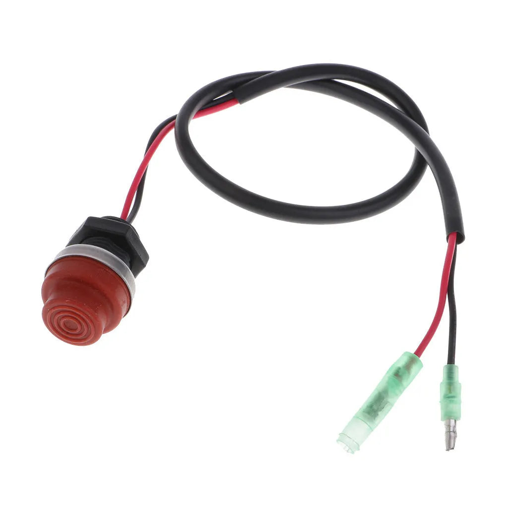 Yamaha outboard motor engine stop kill switch with coiled safety lanyard rope.