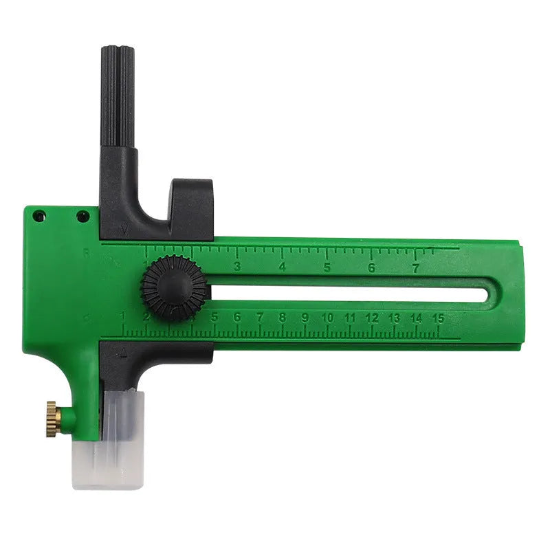 Small round rail compass knife for circular cuts in paper, card, and cloth, plastic body with metal accessories
