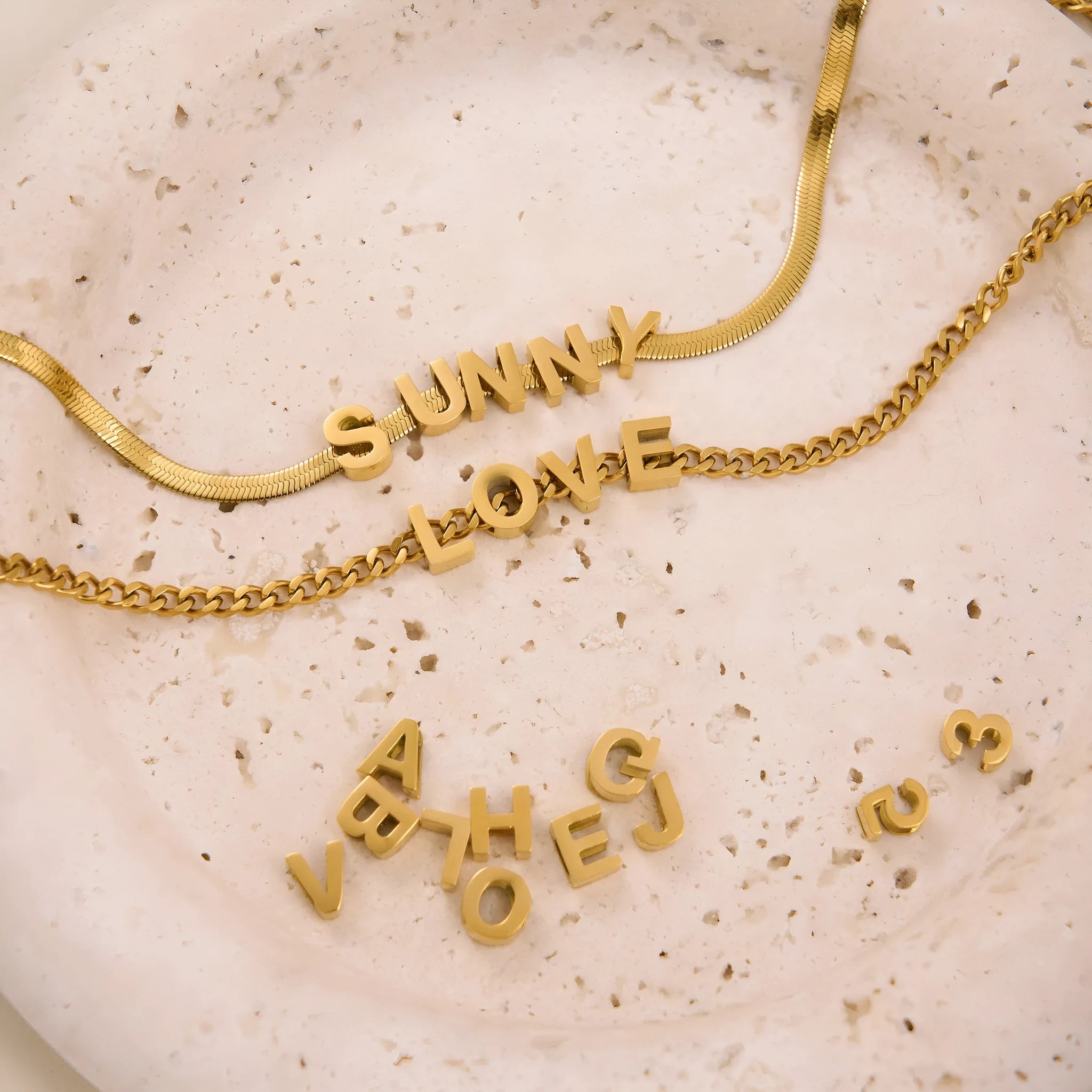 Gold titanium steel necklace with letter A charm on a 40.5cm blade chain