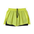 Men's straight-leg sports shorts with side slits in turmeric yellow colour