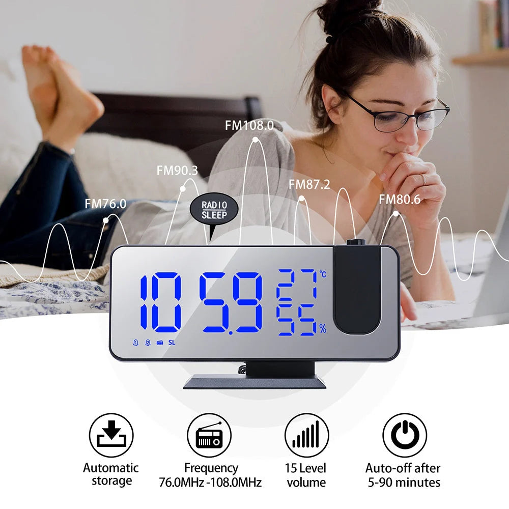 Multifunctional radio projection alarm clock with LED display and USB port