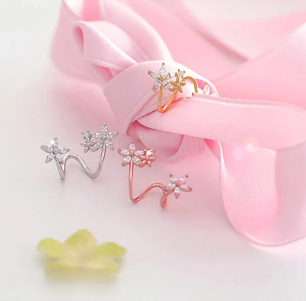 Silver flower earring for short hair in rose gold colour option