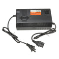 Black 72V20AH electric vehicle battery charger with choice of AU, EU, or US plug styles