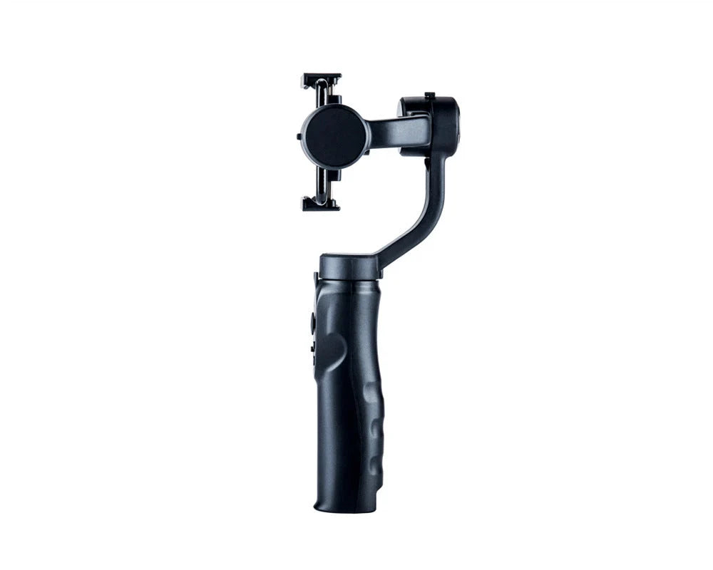 Handheld 3-axis gimbal stabilizer for iPhone in black, showing compact design and adjustable features