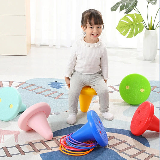 Children's balance training toy with bright colours and tactile dots for sensory integration