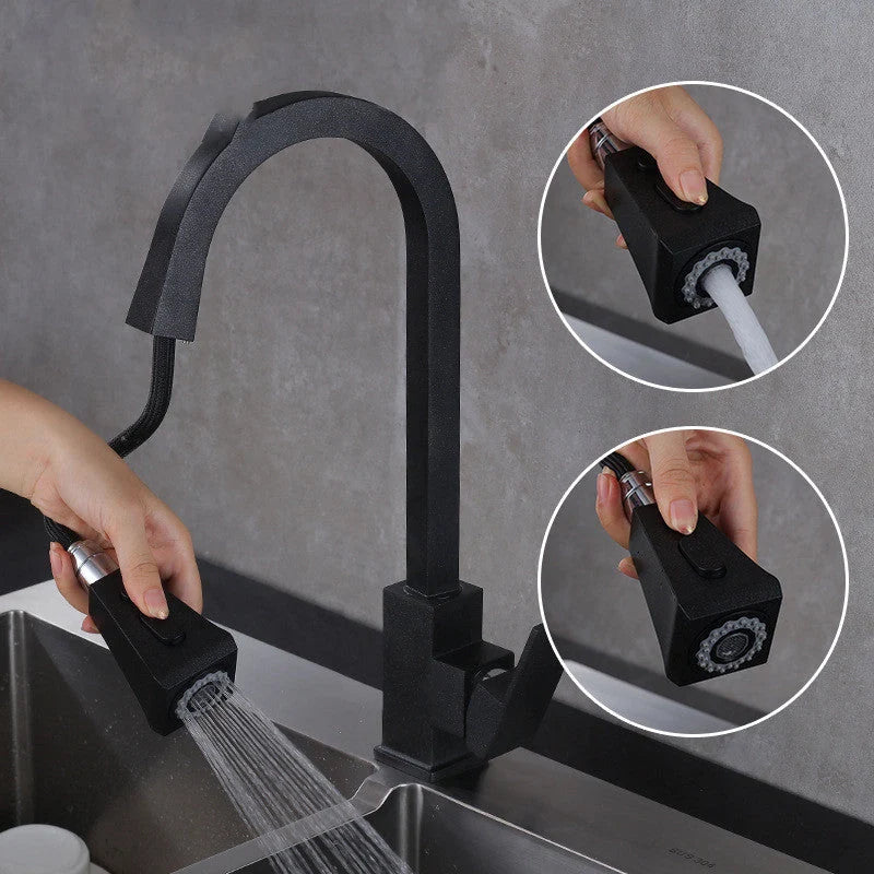 Stretchable sink faucet with double outlet mode in black and oatmeal options