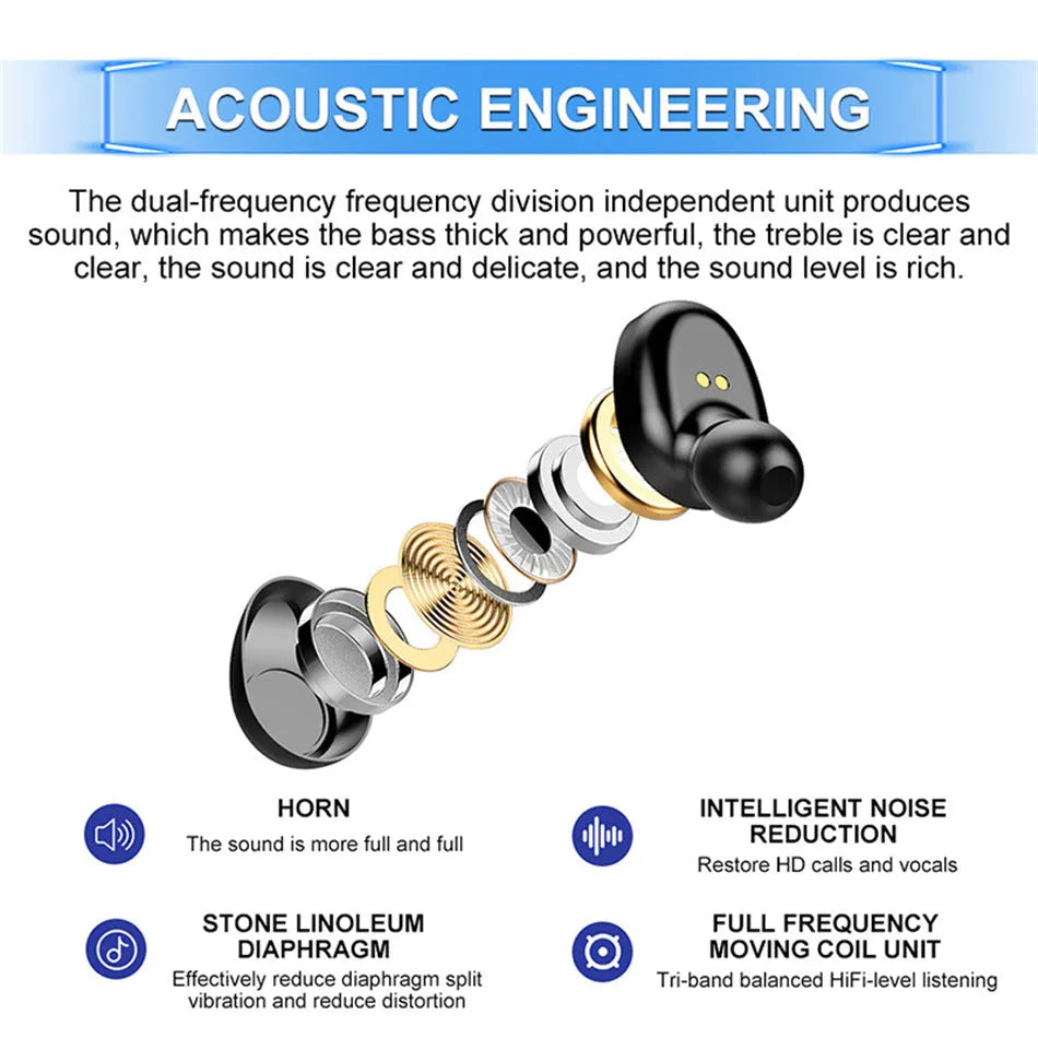 Binaural digital display Bluetooth headset in black with battery indicator