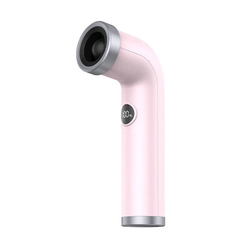 Creative apricot-coloured bladeless portable fan with a turbine design.