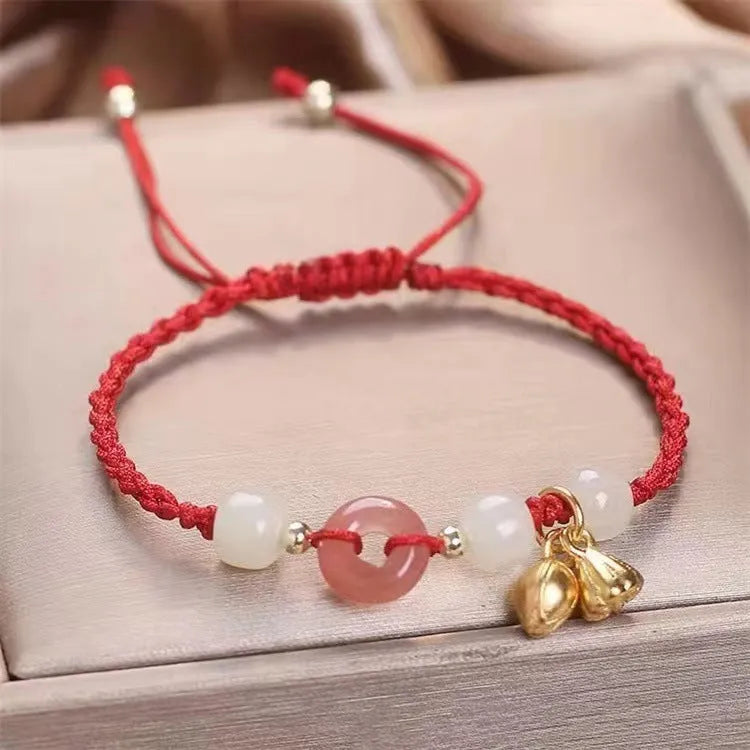Hetian jade Peace Buckle bracelet with two Shihuan rings and constellation modelling on adjustable strap