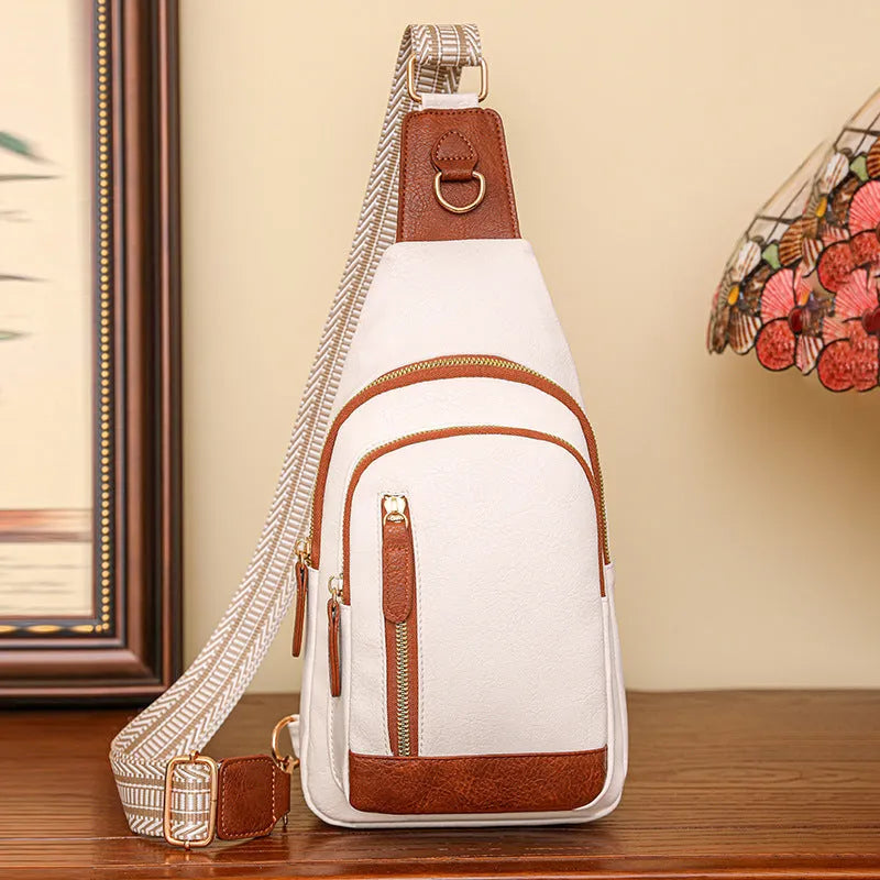 Soft brown PU leather women's crossbody messenger bag with an open front pocket and strap.