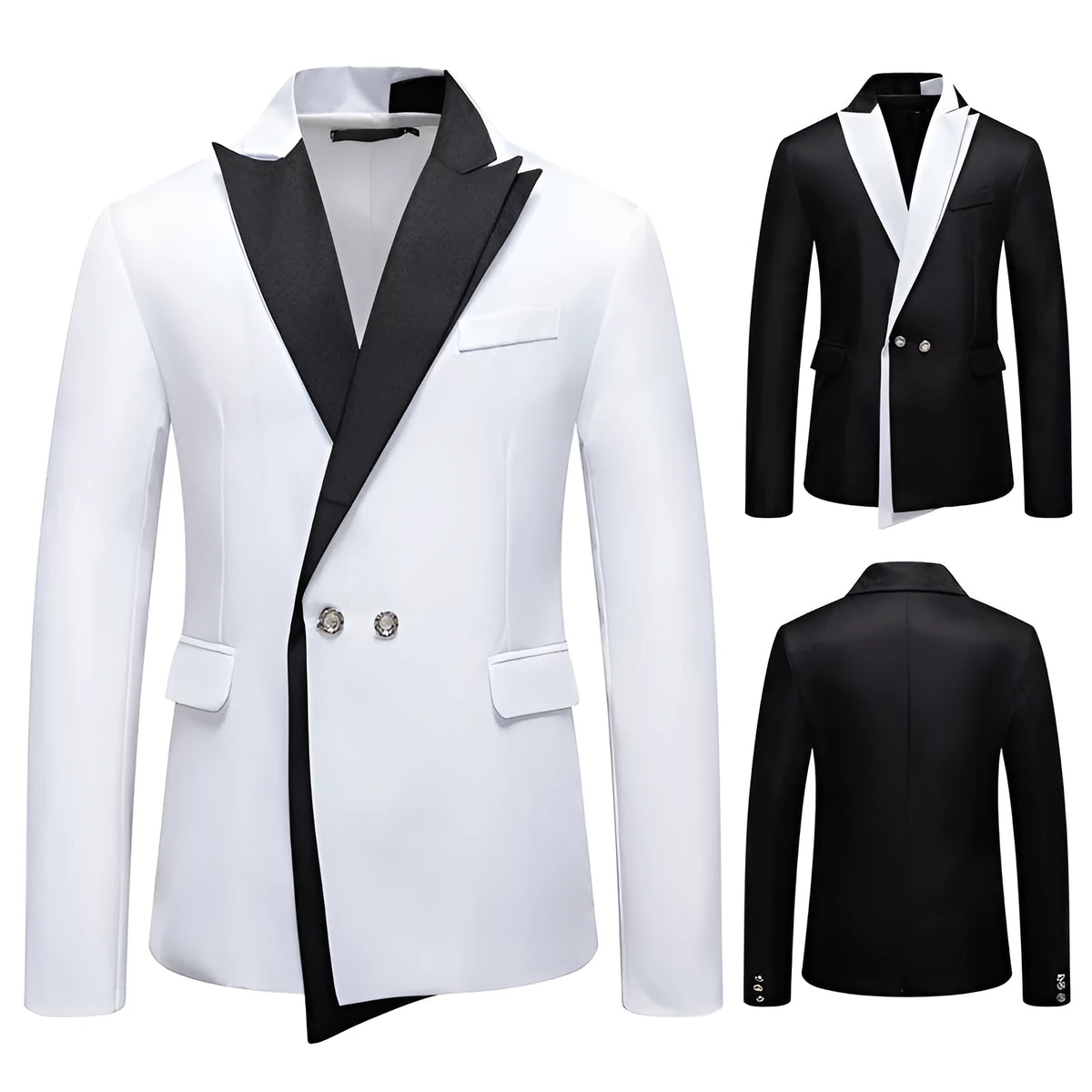 Business slim-fit suit in black for men, with jacket and trousers, polyester blend, large sizes available