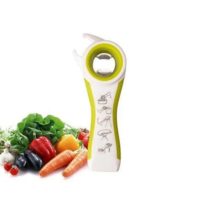 Versatile stainless steel can and bottle opener with 5-in-1 functionality, designed for durable, long-lasting use in the Kiwi kitchen.