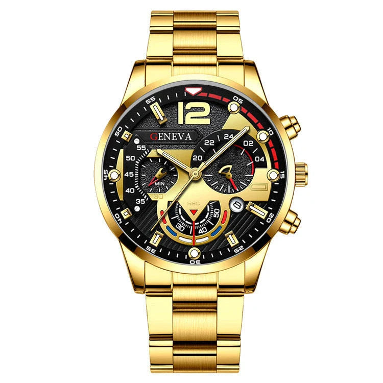 Stylish men's stainless steel quartz watch with adjustable bracelet set in various color combinations