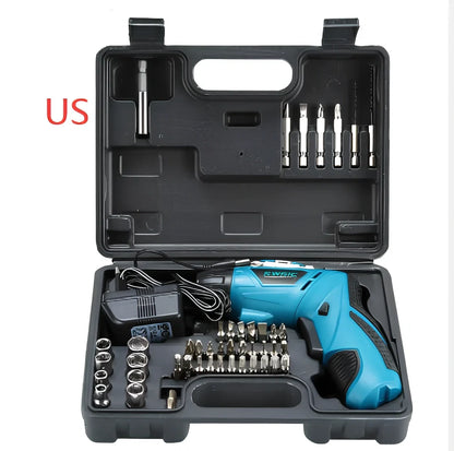 Blue 4.8V rechargeable electric screwdriver set, 15x16x4.5 cm, 180 RPM speed, 600mAh battery with EU plug