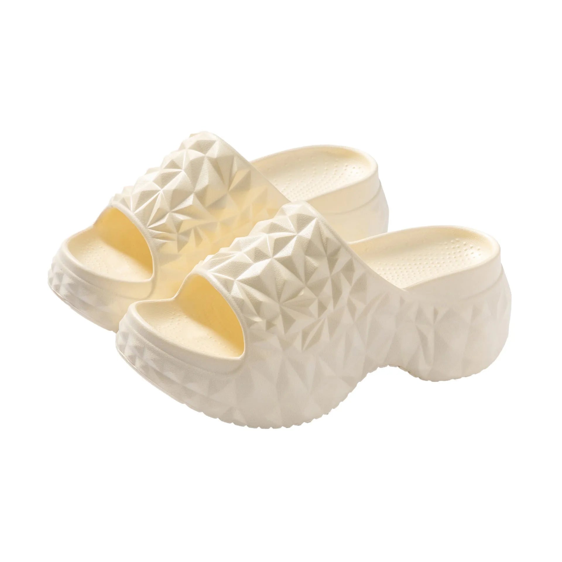 EVA foam flip flop slippers with a thick sole in black, khaki, or white colour.