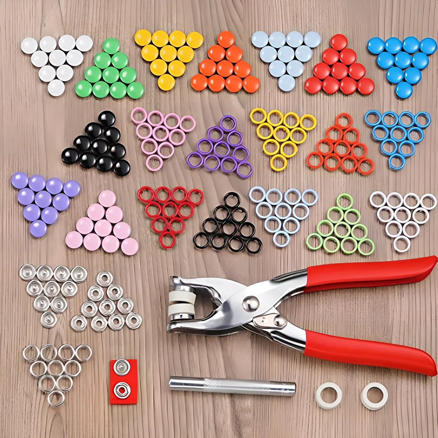 9.5mm hollow brass five prong snap buttons and hand pliers for clothing repairs, round shape with hemming edge