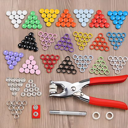 9.5mm hollow brass five prong snap buttons and hand pliers for clothing repairs, round shape with hemming edge