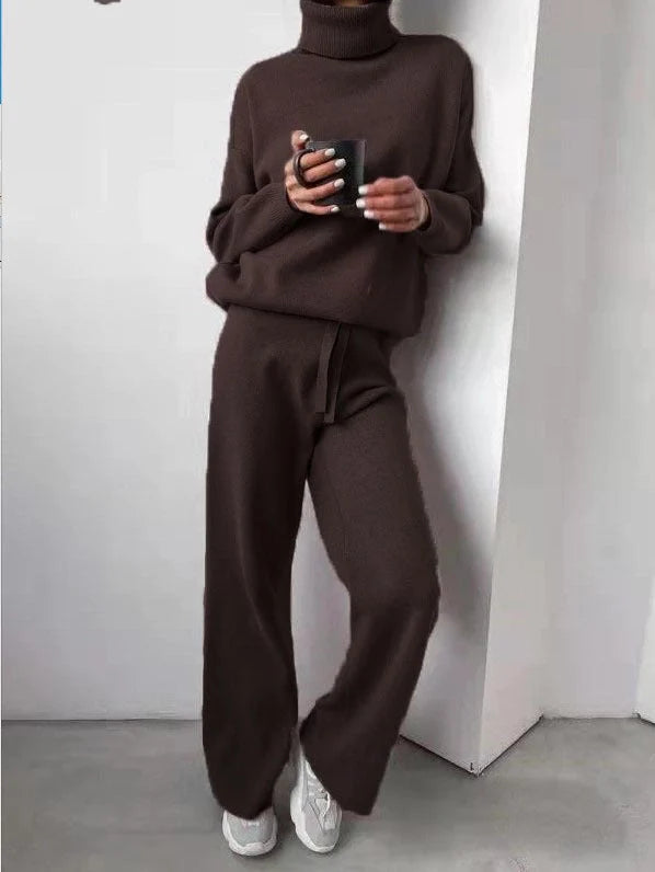 Women's casual turtleneck sweater and drawstring pants set in various colours
