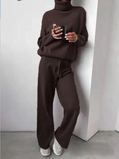 Women's casual turtleneck sweater and drawstring pants set in various colours