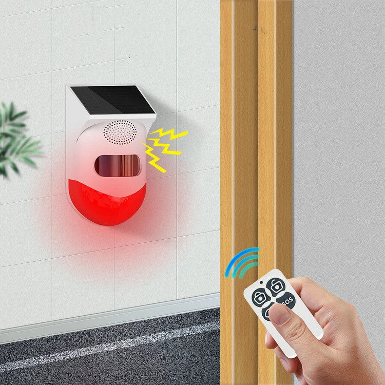 Human Body Infrared Sensing Remote Control Solar Alarm with solar panel and sound-light alarm features