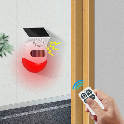 Human Body Infrared Sensing Remote Control Solar Alarm with solar panel and sound-light alarm features