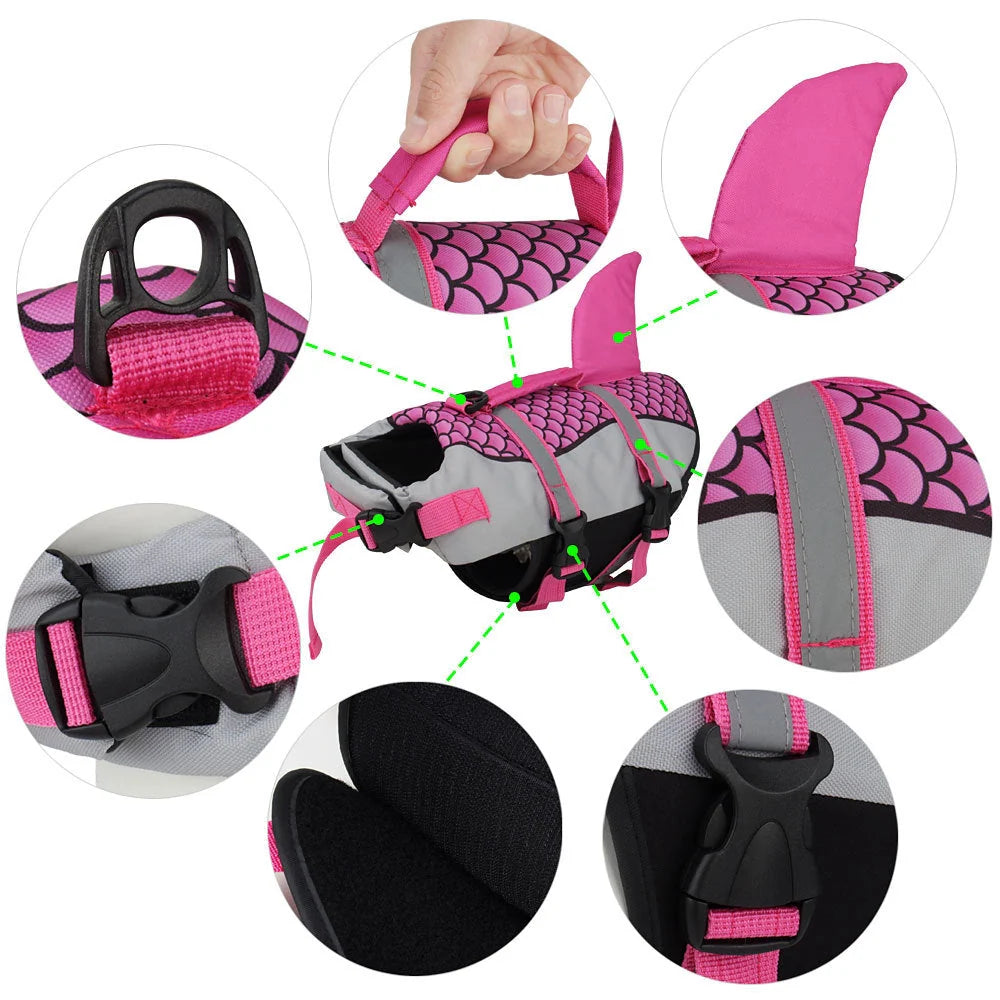 High buoyancy dog life jacket vest in various colors and sizes for safe pet swimming