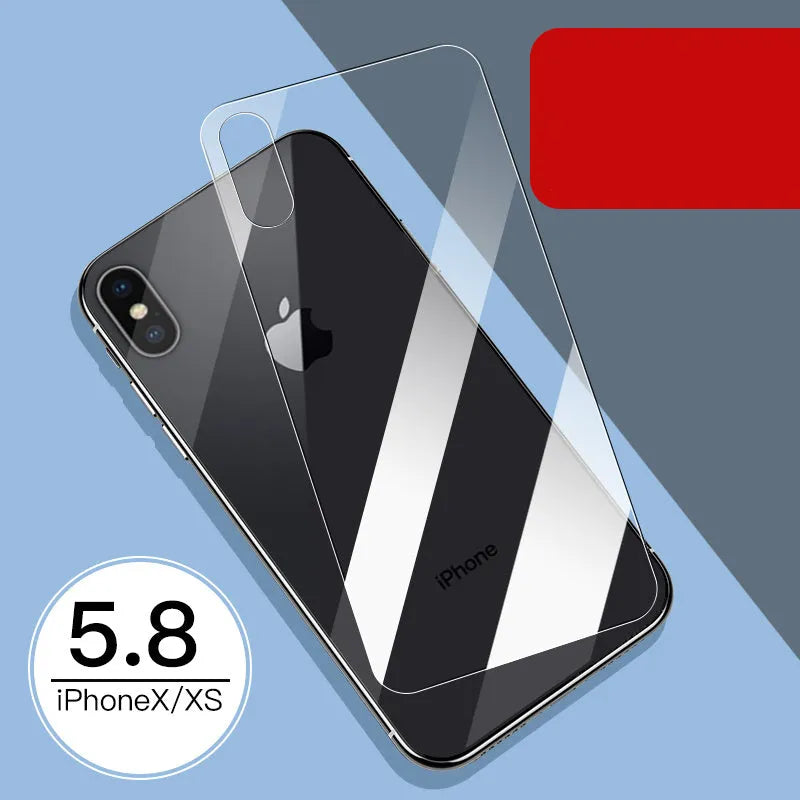 iPhone tempered glass screen protector and rear camera protector film set for 11, X, and XS models.