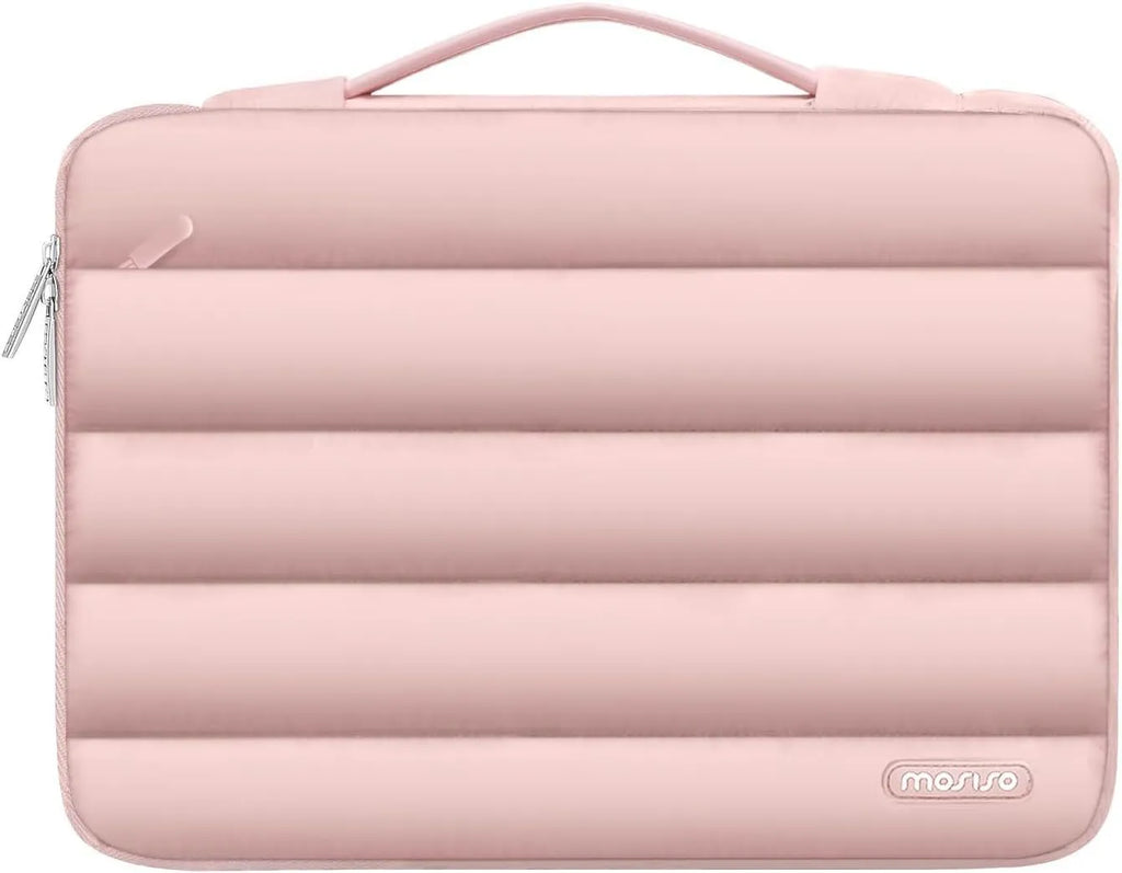 Solid colour velvet laptop bag with plaid detail for a 13.3 or 15.4 inch device.