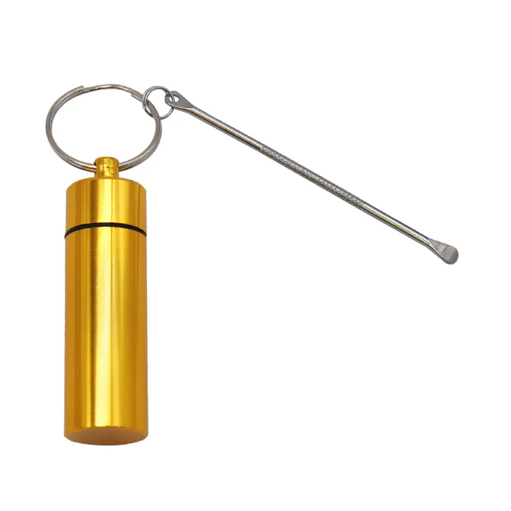 Aluminium portable medicine storage bottle with spoon and keychain in five colour options