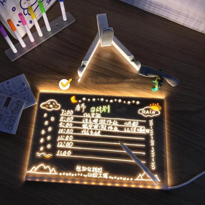 Acrylic DIY Note Board LED Night Light with USB power and colourful pens