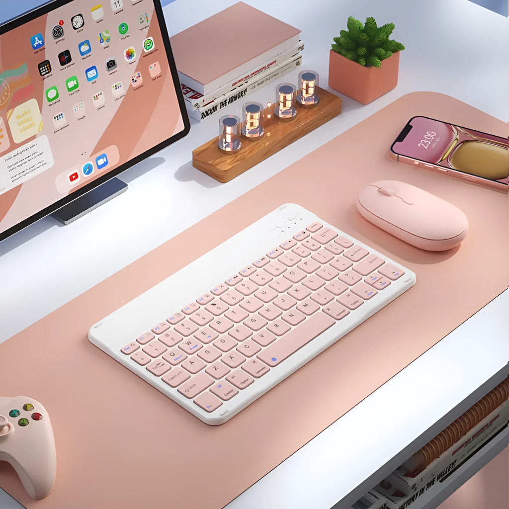 Bluetooth wireless keyboard for tablets in elegant white colour with USB-C charging cable