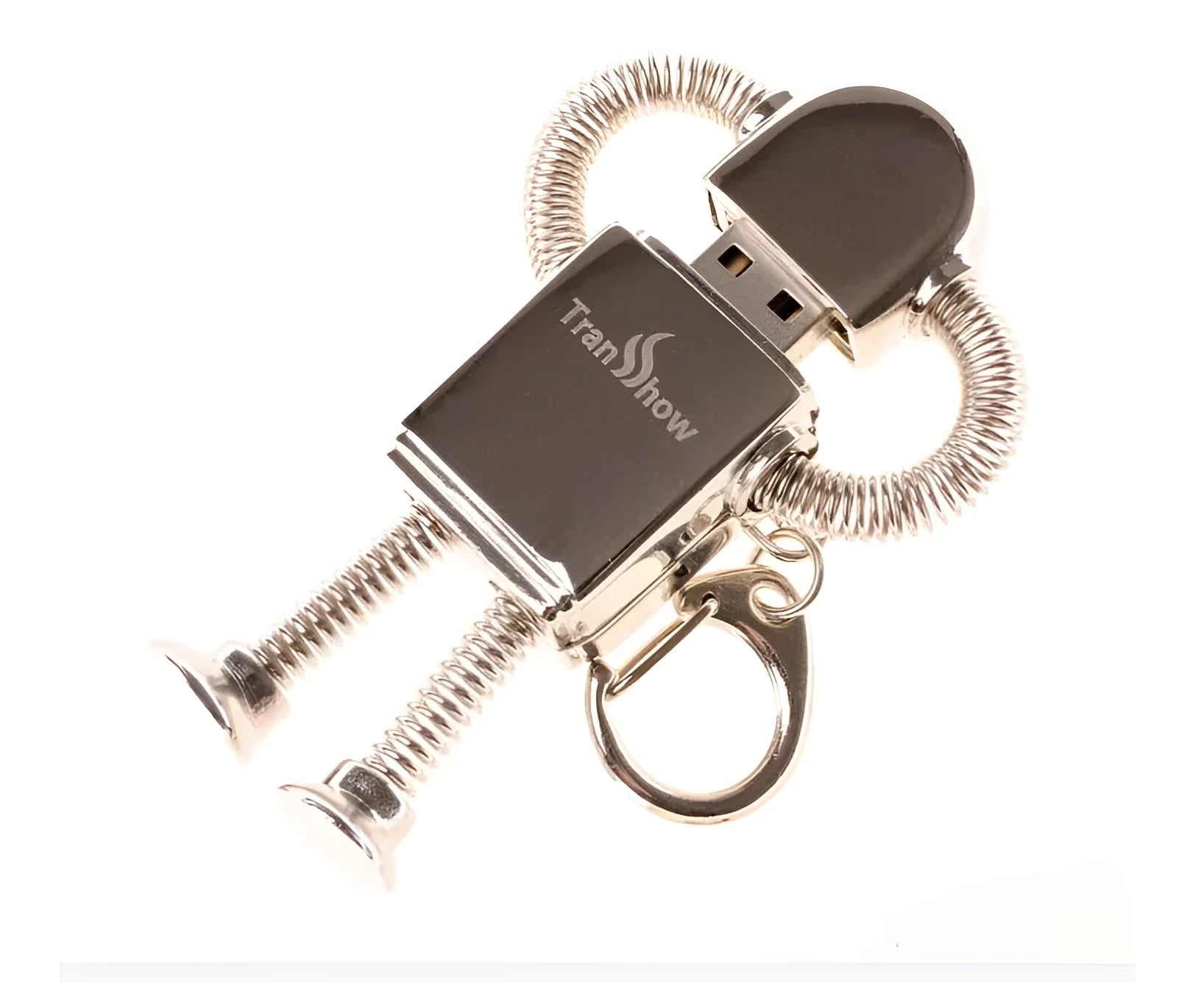 Zinc alloy Springman robot U disk USB flash drive in silver finish, 80x23x14mm, multiple capacities available