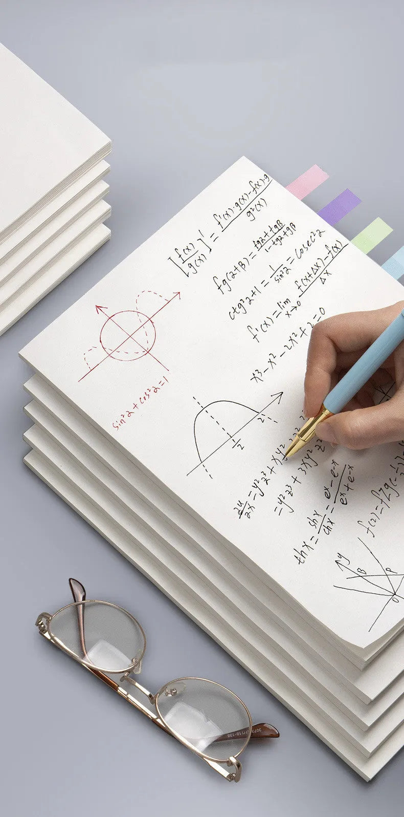 A4 blank draft notebook with calculus and eye protection design on a picture colour cover.