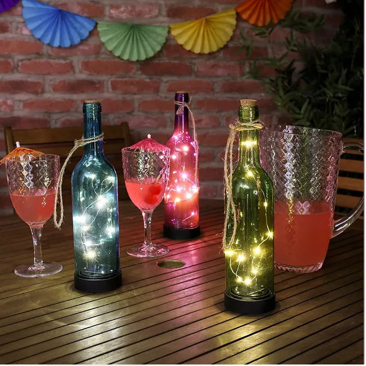 LED button light string with copper wire and battery box showing 20 lights along 2 metre length