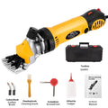 Yellow American 110V electric wool shears kit with multiple blade pairs and maintenance tools
