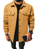 Men's cotton blend brushed shirt solid colour cardigan long sleeve regular fit khaki colour