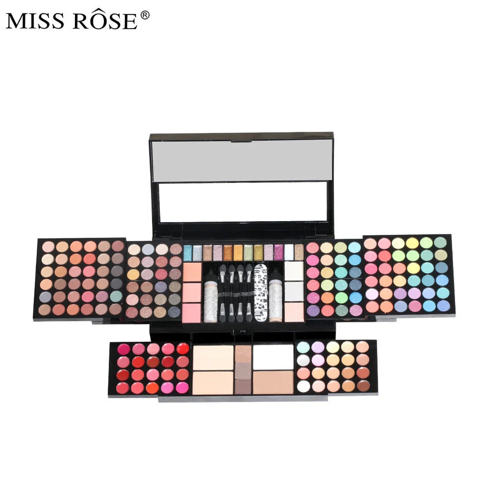 120 colour matte eyeshadow palette showing pink, purple, brown, and blue shades in organised case