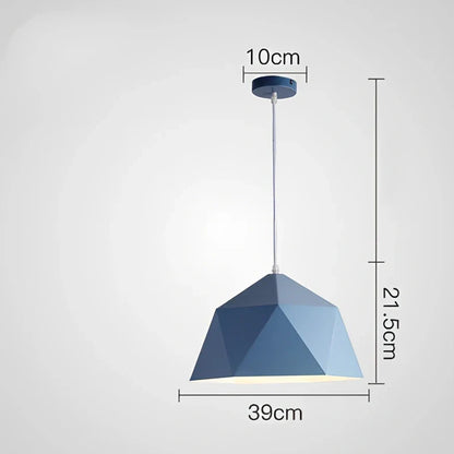 Colourful geometric iron hanging lamp, 46cm diameter, adjustable to 2m height in black or white for home lighting