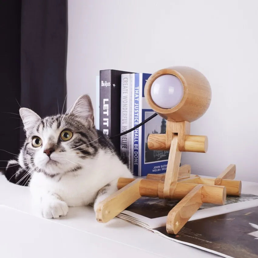 Nordic solid wood table lamp with warm light on a side table in a living room