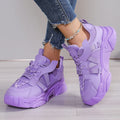 Women's purple platform mesh dad shoes with animal pattern and lace-up front