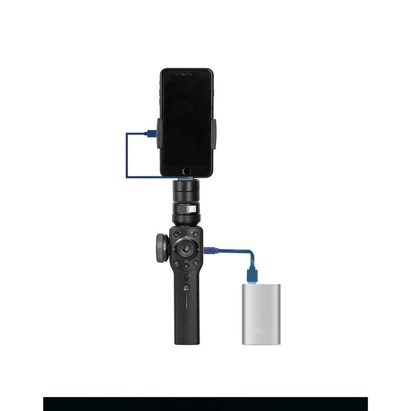 Black mobile phone shooting stabilizer handheld gimbal with smartphone mounted