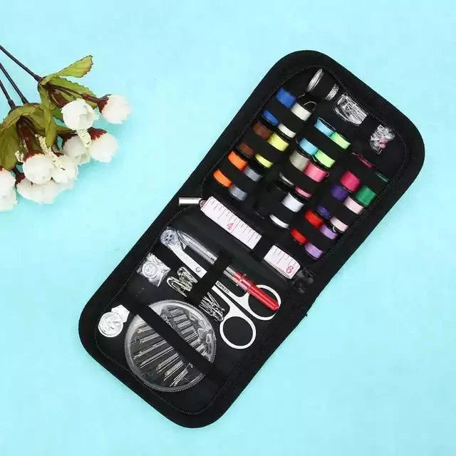 Compact black sewing kit with 98-piece accessory set for home tailoring and creative projects