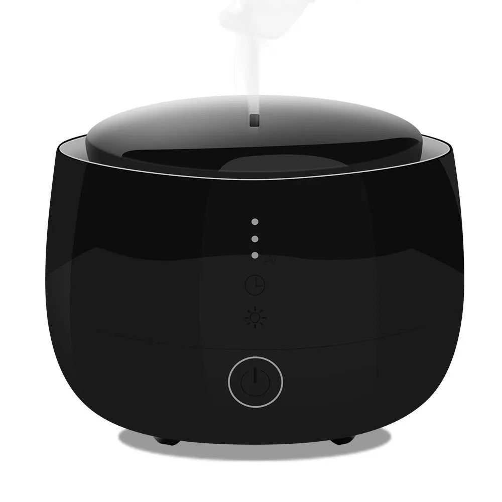 Smart home aromatherapy humidifier with 300ml tank, air purifier, and colourful LED lights in black