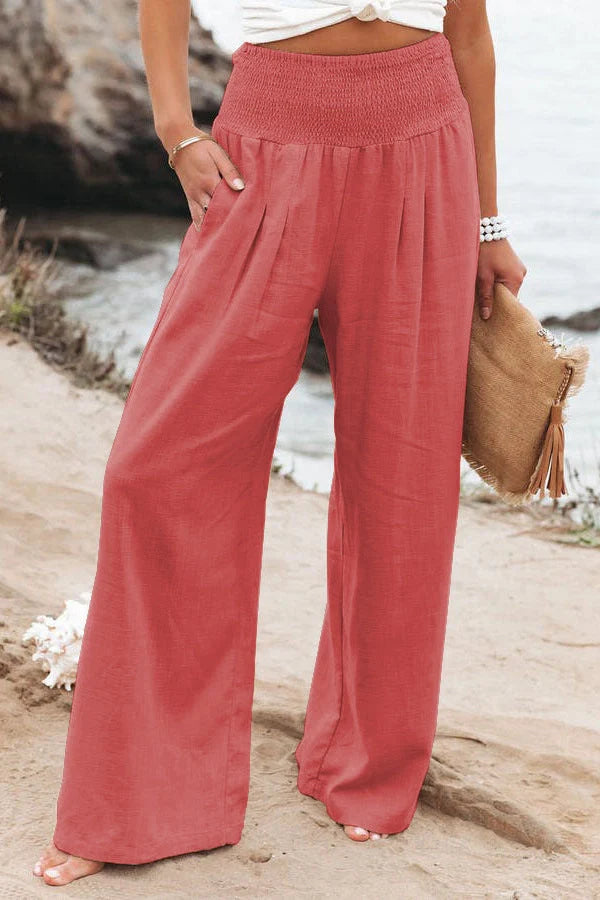 Women's wide leg cotton linen trousers in various colours