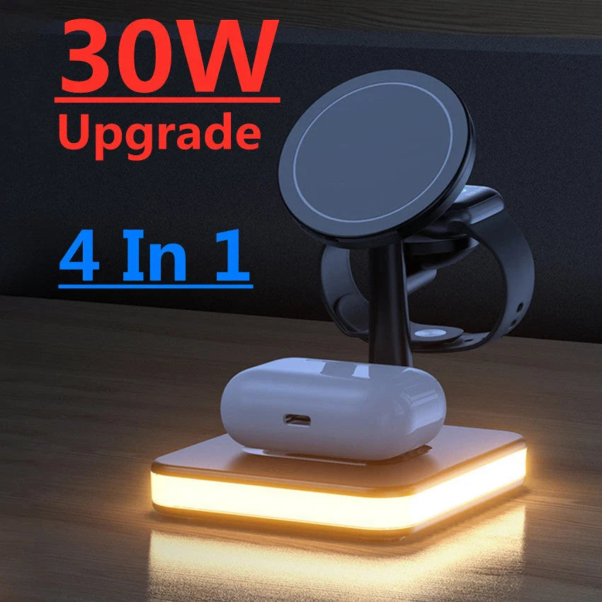 4 In 1 Magnetic Wireless Charger Stand Fast Charging Dock Station in white and black