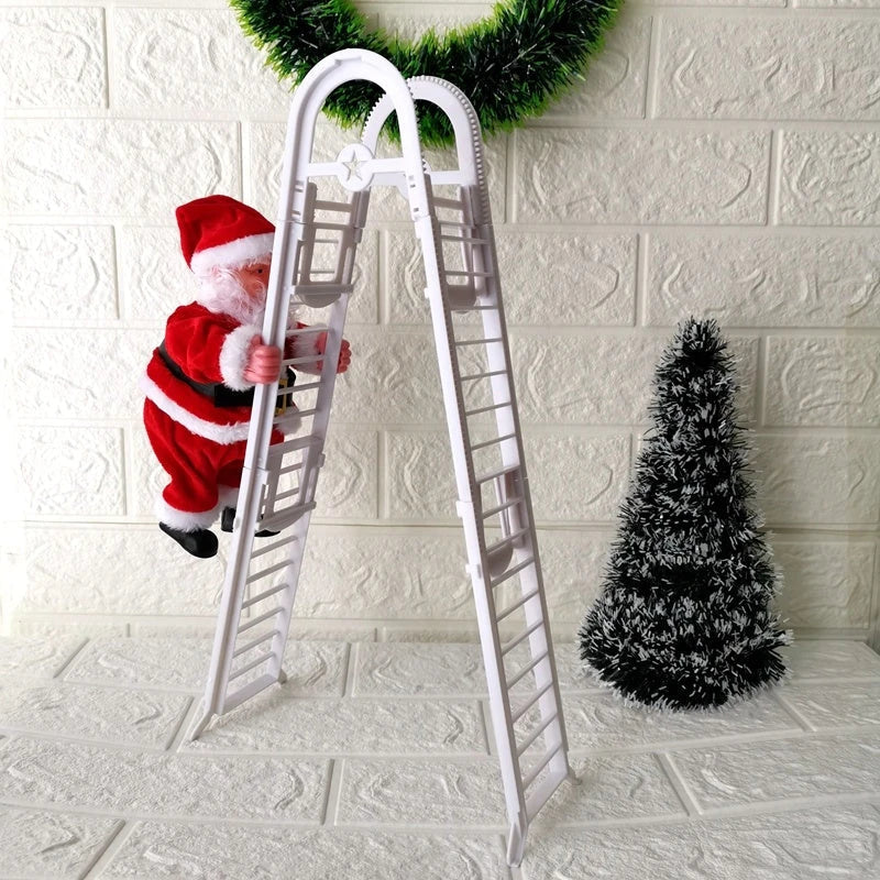 Magical musical climbing Santa Claus doll decoration with red ladder, playing holiday music