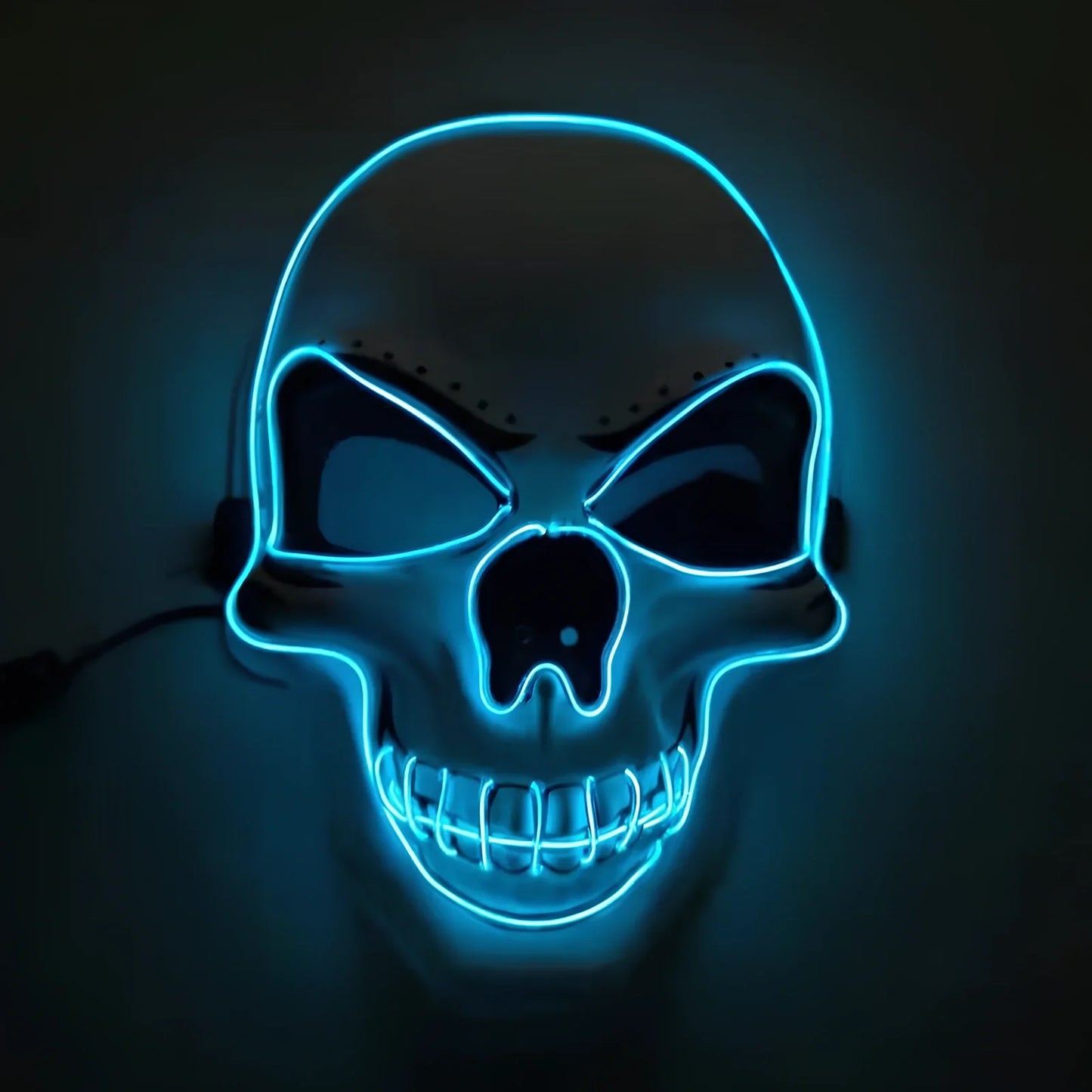 LED illuminated skull Halloween mask with adjustable strap and multiple light settings