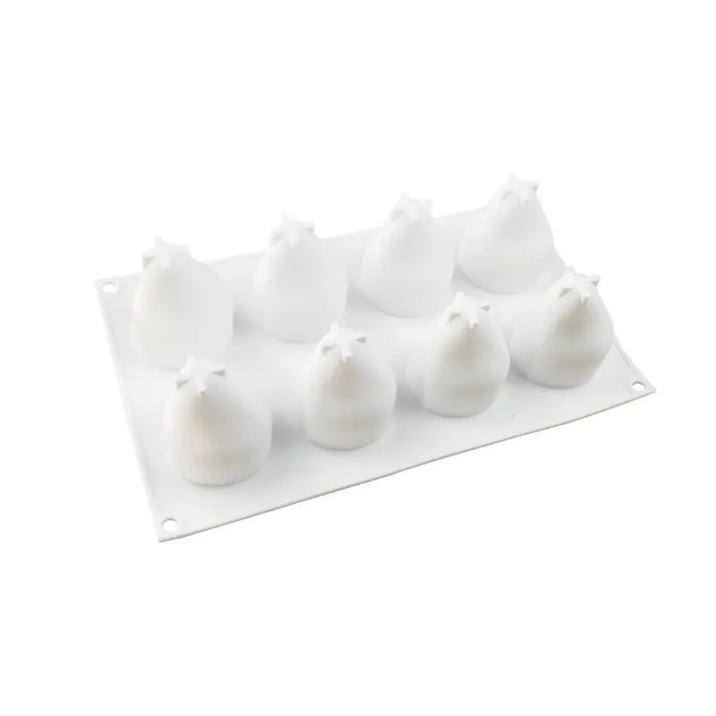 Six-cavity fruit silicone baking mould in pineapple, pine cone, and pear designs